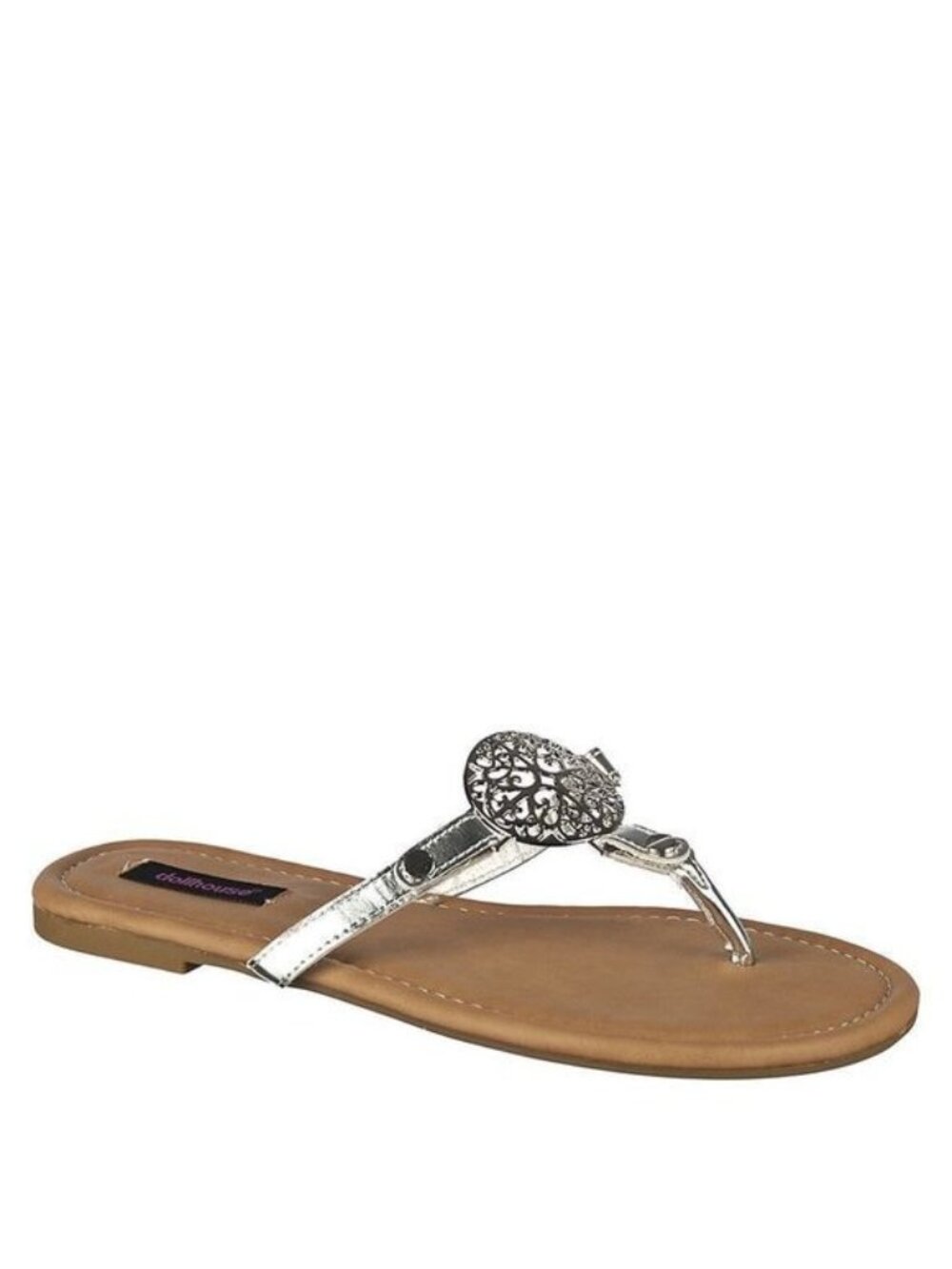 Dollhouse Silver Metallic Flip Flop Women's Slide Thong‎ Sandals NEW NIB